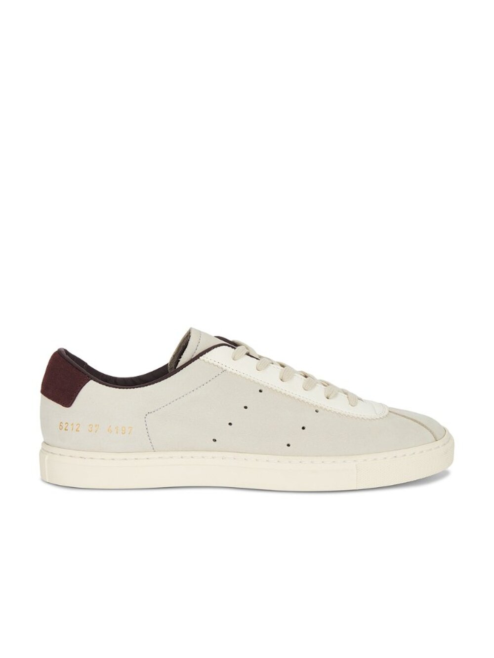 Common Projects Tennis 24 Sneaker in Off White & Burgundy suede leather